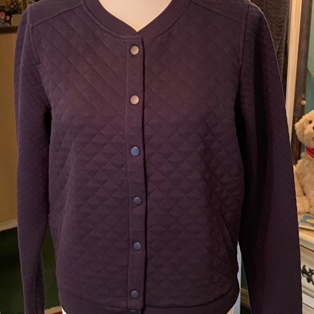 Quilted Navy Blue Button-Up Jacket - image 2